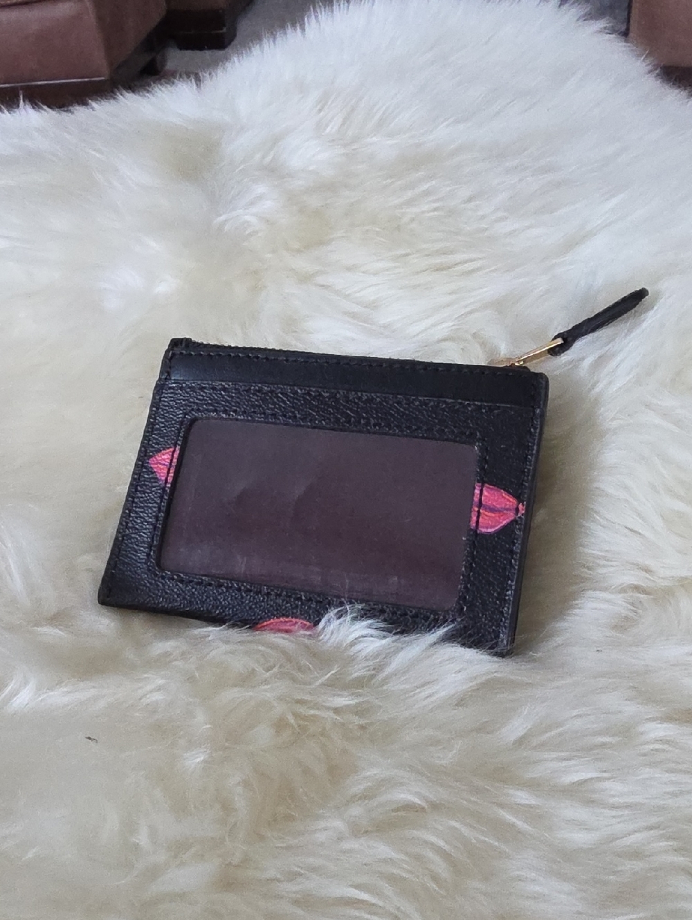 Coach Black Leather Pink Lips Mini Skinny ID Wallet & Key Ring 🖤💋🩷 - Picture 14 of 15